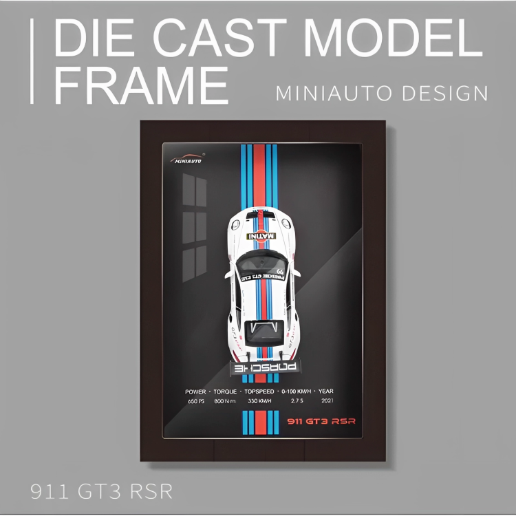 3D Car Frame Wall Art | Wooden Frame with Removable Die-Cast Cars,Porsche 911 GT3 RSR)