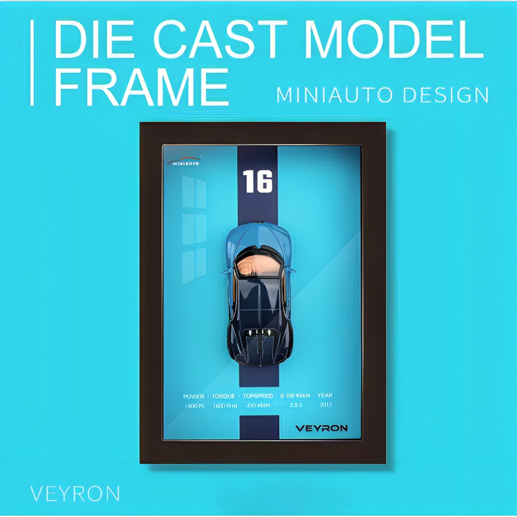 3D Car Frame Wall Art | Wooden Frame with Removable Die-Cast Cars,(Bugatti Veyron)